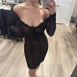 MAJORELLE Sheer Black Long Sleeve Dress